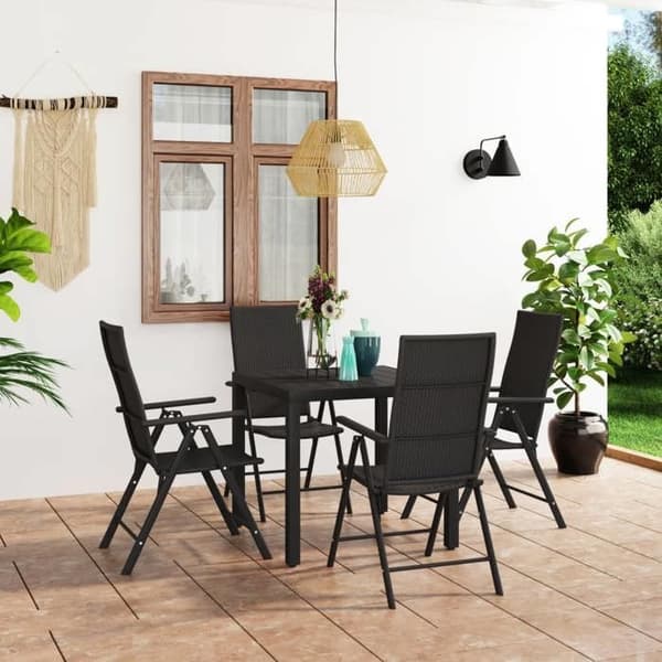 Maison Exclusive - 5-osainen musta puutarhakalustesarja Svart