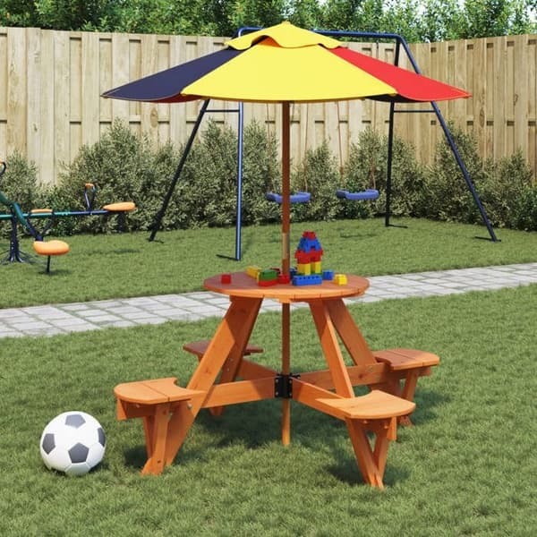 Maison Exclusive - Picknickbord för 4 barn med rund parasoll i gran