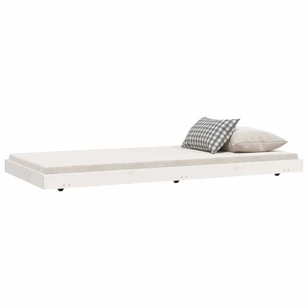 Sengestel - EKSKLUSIV HUS - 90x190 cm - Massiv fyr - Hvid - Med hjul Vit