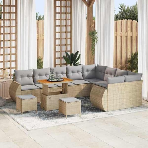 Maison Exclusive - 12-delars trädgårdsoff-set Beige polyrotting beige