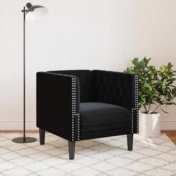 Maison Exclusive - Musta samettinen Chesterfield-tuoli Svart