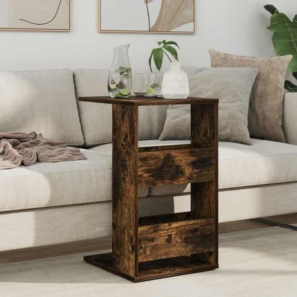 Sido bord - EXKLUSIV HEM - Rökek - Ingenjörsträ - 40 x 35 x 60,5 cm - Rektangulär Rökt ek