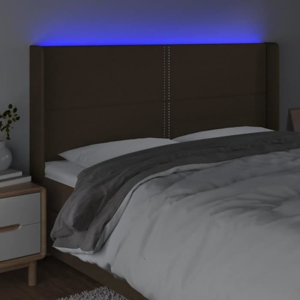 LED sänggavel - Mörkbrun - 163x16x118/128 cm - Tyg118 - Klassisk - Tidlös Brun