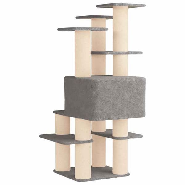 Kattetræ - EKSKLUSIVT HUS - 161 cm - Sisal stolper - Multi-niveau - Lys grå Ljusgrått