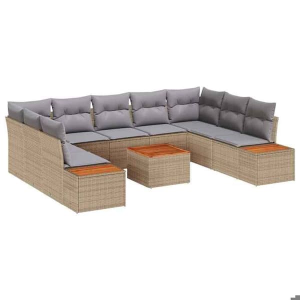 Maison Exclusive - 10 osan beige polyrottinkinen puutarhakalustesetti