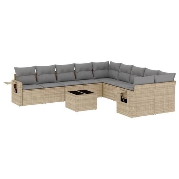 Maison Exclusive - Trädgårdsmöbler 11 delar med beige kuddar i flätad resin