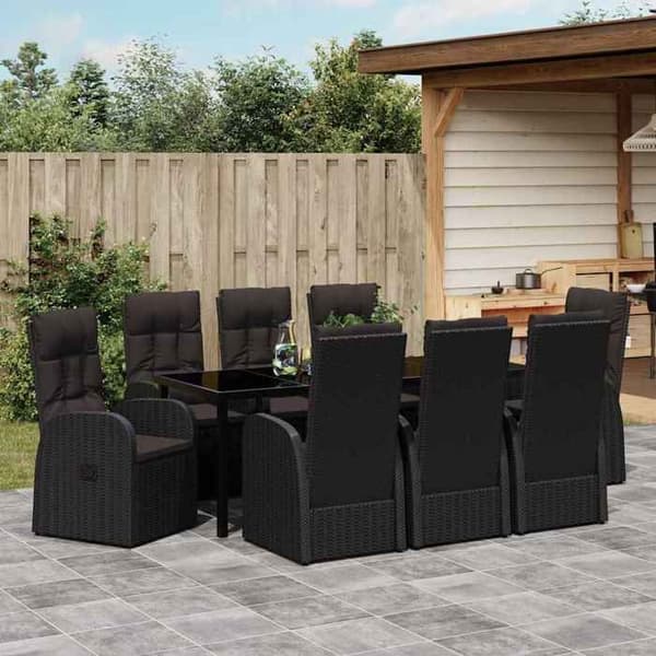 Maison Exclusive - 9 pc have spisebordssæt i sort polyrotin Svart