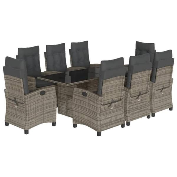 Maison Exclusive - Trädgårdsset 9 delar med grå kuddar i flätad resin