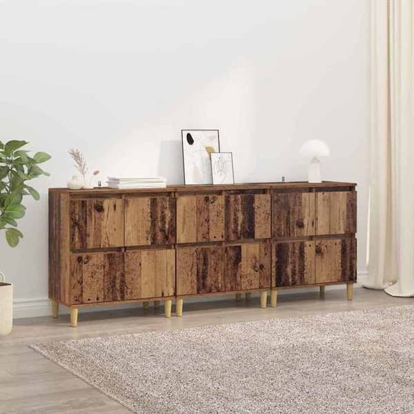 Maison Exclusive - Bufféer 3 st Antik trä 60 x 35 x 70 cm Ingenjörsträ