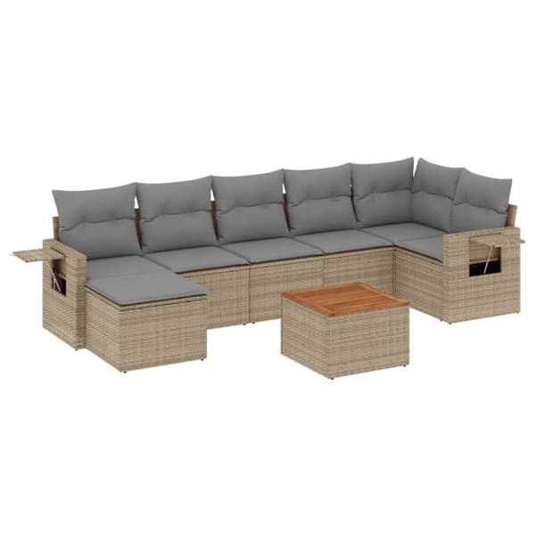 Maison Exclusive - Trädgårdsmöbler med kuddar 8 delar beige flätad resin