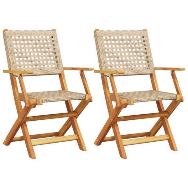 Maison Exclusive - 2 stk. foldestole i beige massiv akacietræ og polyrotin beige