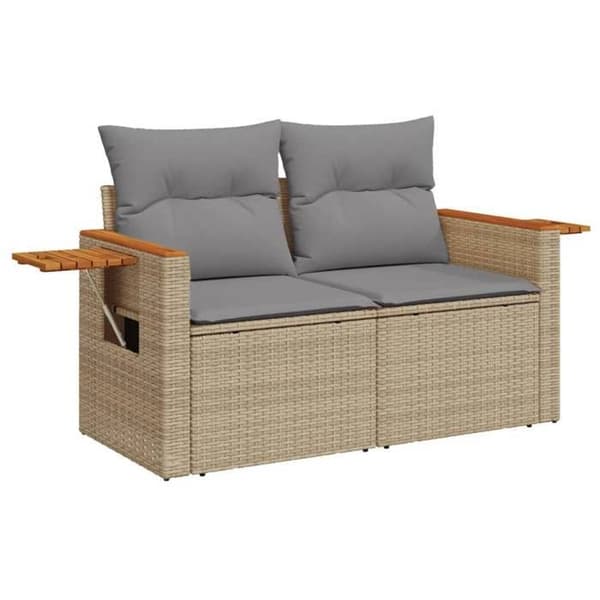Maison Exclusive - Trädgårdsmöbler med kuddar 9 delar beige flätad resin