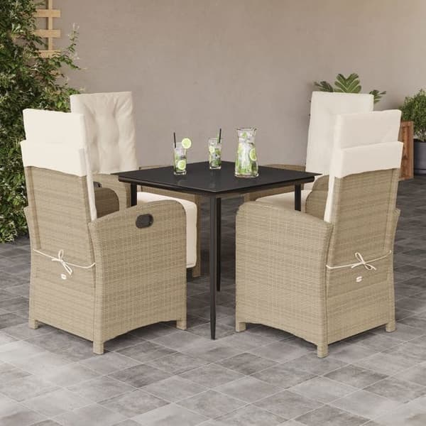 Maison Exclusive - Puutarhakalusteryhmä tyynyillä 5 kpl Beige polyrottinki
