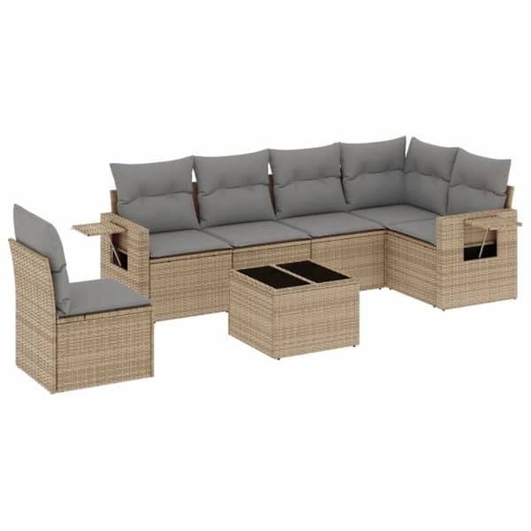 Maison Exclusive - Trädgårdsmöbler med kuddar 7 delar beige flätad resin