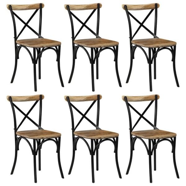 Maison Exclusive - Ristiselkäiset tuolit, 6 kpl, musta, massiivinen mangopuu Svart