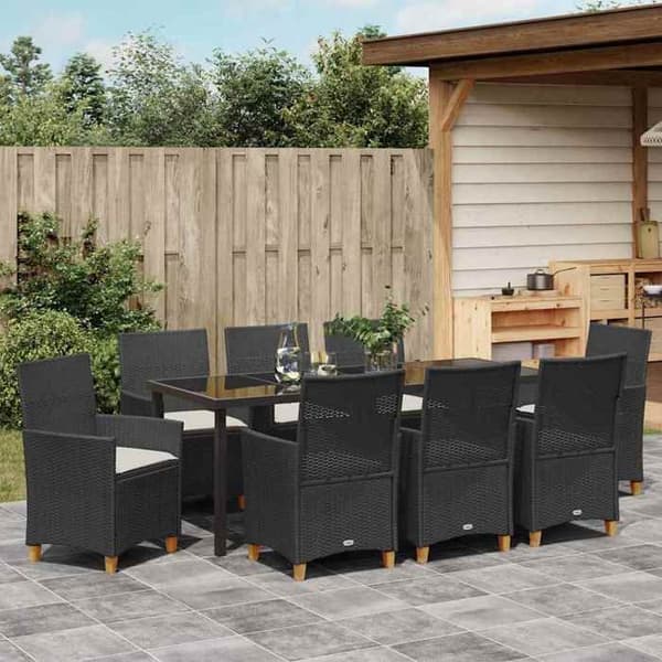Maison Exclusive - 9 pc have spisebordssæt i sort polyrotin Svart