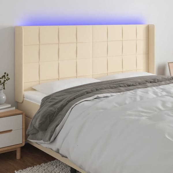 Maison Exclusive - LED-huvudgavel Creme 203x16x118/128 cm Tyg Grädde