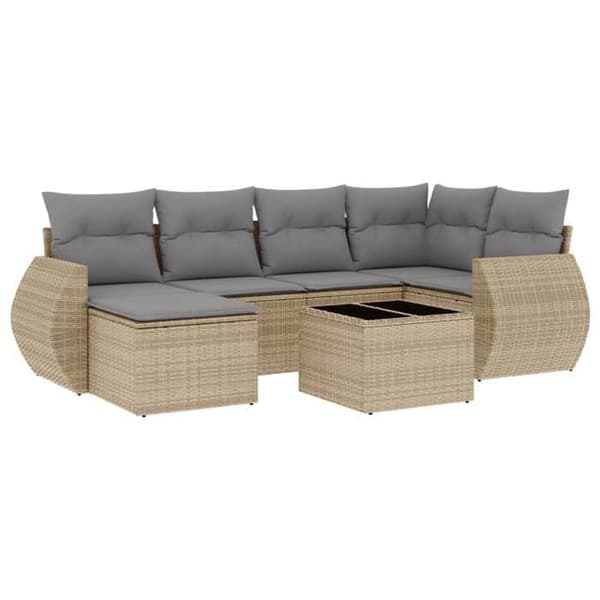 Maison Exclusive - Trädgårdsmöbler med kuddar 7 delar beige flätad resin