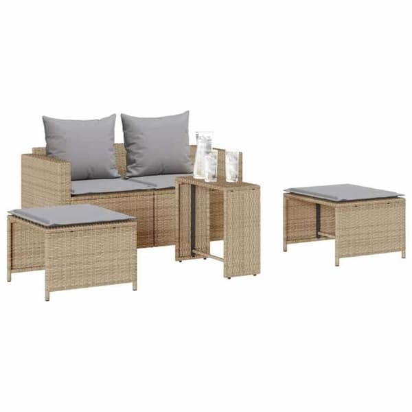 Maison Exclusive - Havegruppe 5 stk med stabelbare puder i beige polyrotin