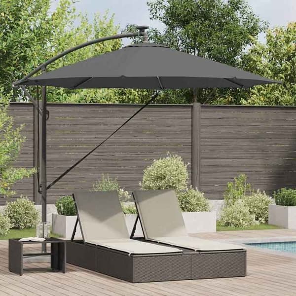 Parasolfly - EKSKLUSIV HUS - 294x294x248 cm - Polyester & Aluminium - 360° rotation - Solcelle LED antracit