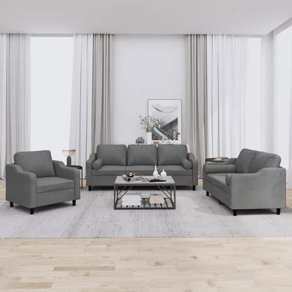 Sofa - MAISON EXCLUSIVE - Sæt med 3 dele - Mørkegrå stof - Robust struktur - Cylindrisk puder Mörkgrå