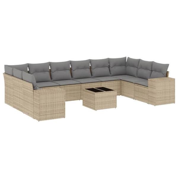 Maison Exclusive - Trädgårdsmöbler 11 delar med beige kuddar i flätad resin