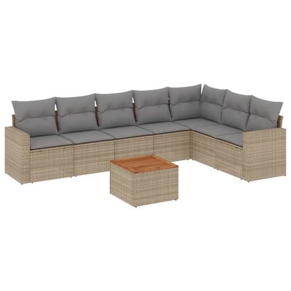 Maison Exclusive - Trädgårdsmöbler med kuddar 8 delar beige flätad resin
