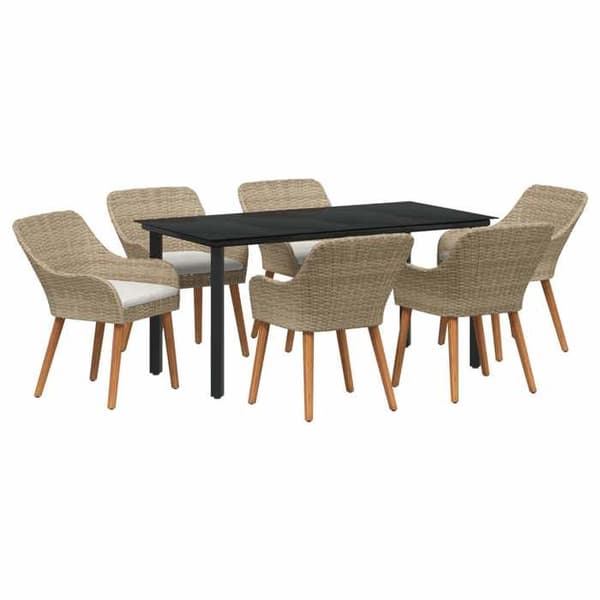 Maison Exclusive - 7 pc spisestue sæt til haven i beige polyrotin beige