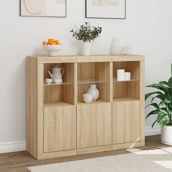 Maison Exclusive - Bufféer med LED-lampor 3 st ek sonoma ingenjörsträ