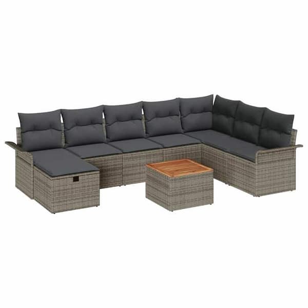 Trädgårdsoffmöbel - EXKLUSIVT HUS - Set 9 delar - Grå - Poly rattan & akacia - Modulär, UV-beständig Grå