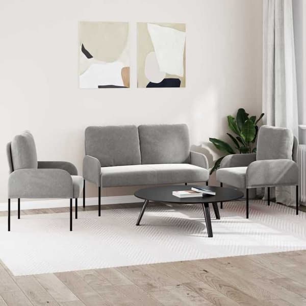 Maison Exclusive - 3-delade soffgrupper Grå 115 x 56 x 80 cm Sammet Ljusgrått