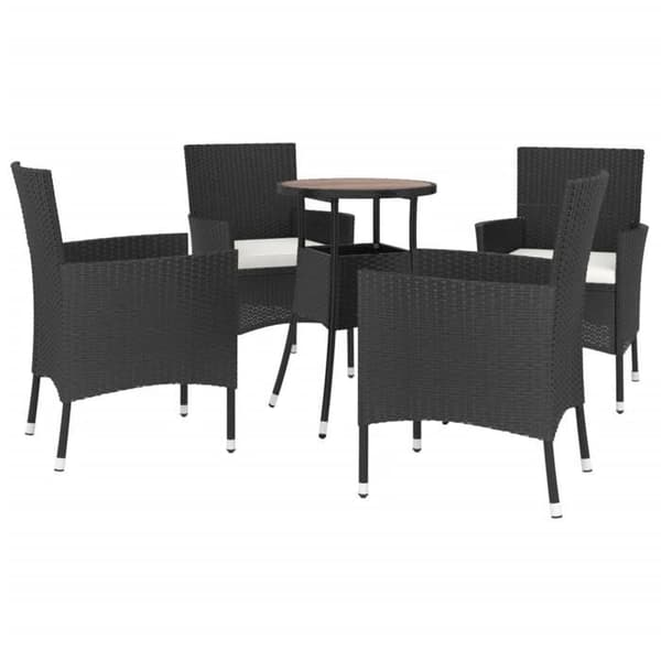 Maison Exclusive - Havebistro sæt 5 dele med sorte puder i poly rattan Svart