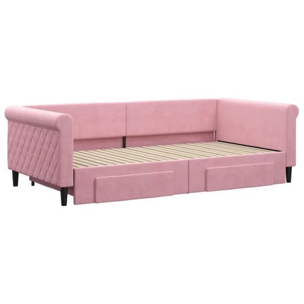 Maison Exclusive - Päivävuode, jossa on vetolaatikot ja lisävuode, vaaleanpunainen 100x200 cm sametti