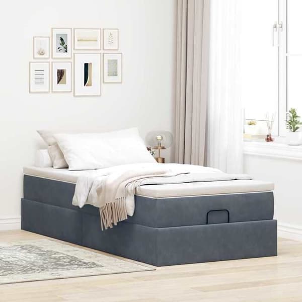 Maison Exclusive - Ottoman sengestel med mørkegrå madras 80x200 cm velour mörkgrå, vit