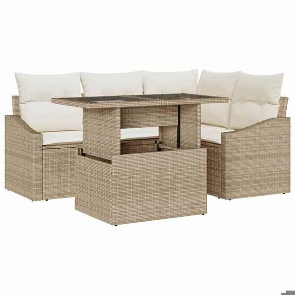 Maison Exclusive - 5 osan beige ja kerma polyrottinkinen puutarhakalustesetti