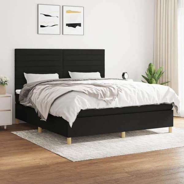Maison Exclusive - Sengebund med lameller og madras Sort 180x200 cm Stof