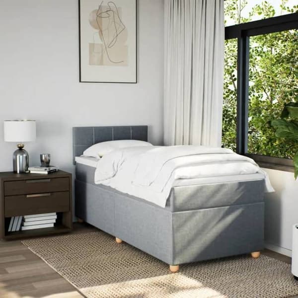 Maison Exclusive - Sengebund med lameller og lysegrå madras 90x190 cmstof