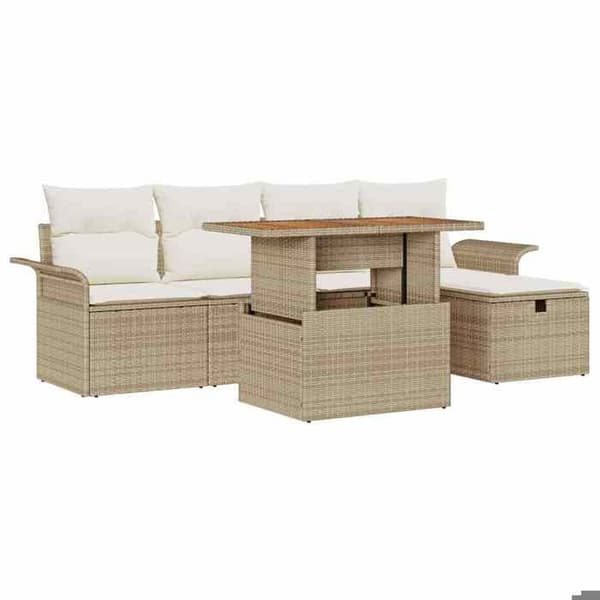 Maison Exclusive - 6 osan beige polyrottinkinen puutarhakalustesetti