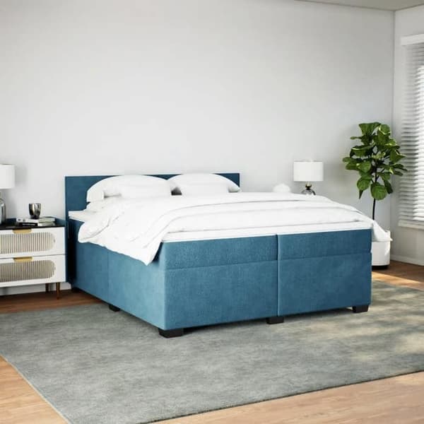 Sängram med madrass - Exklusivt Hem - 200x200 cm - Blå sammet - Anpassningsbara LED-lampor