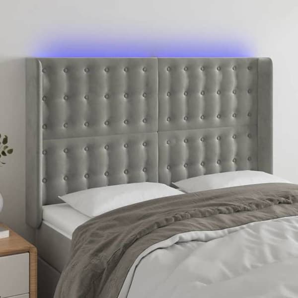 Maison Exclusive - LED Hovedgærde Lys Grå 147x16x118/128 cm Velour ljusgrått