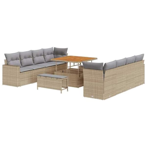 Maison Exclusive - 11 osan beige polyrottinkinen puutarhakalustesetti beige