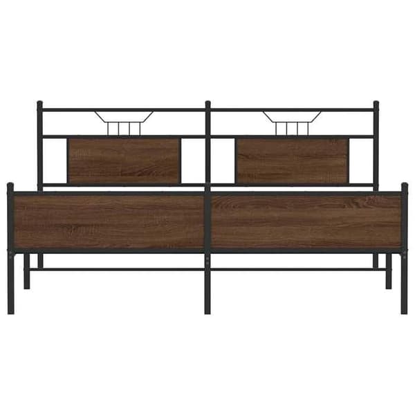 Sengestel - EKSKLUSIV HUS - 183 x 213 cm - Stål & brunt egetræ - Lamelseng - Opbevaring under sengen brun ek