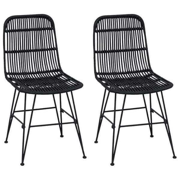 Spisestol - EKSKLUSIV HUS - Rattan & Stål - Sæt af 2 - Rattan sæde - Sort stålramme Svart
