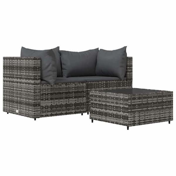 Maison Exclusive - Trädgårdsmöbler 3 delar med kuddar Grå Flätad resin