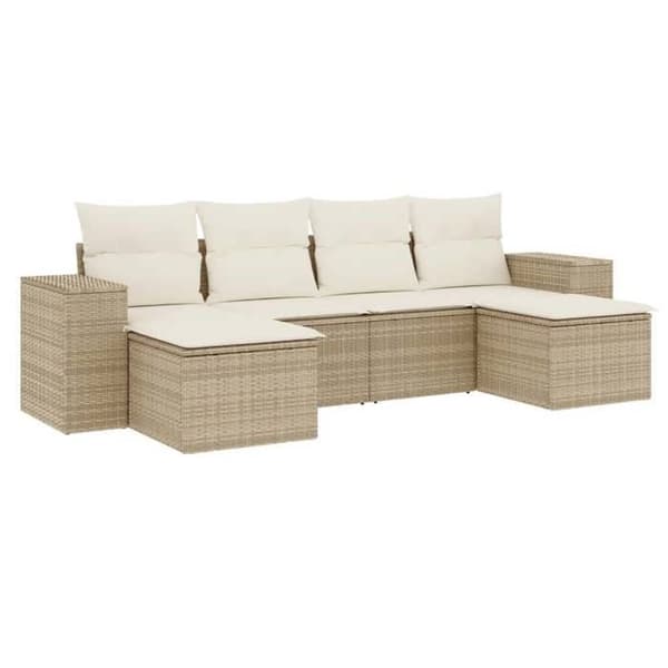 Maison Exclusive - Trädgårdsmöbler med kuddar 6 delar beige flätad resin