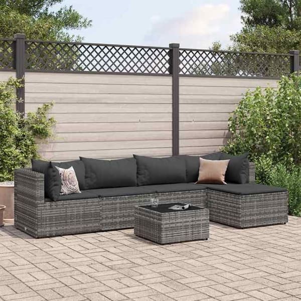 Maison Exclusive - Trädgårdsmöbler 6 delar med kuddar Grå Flätad resin
