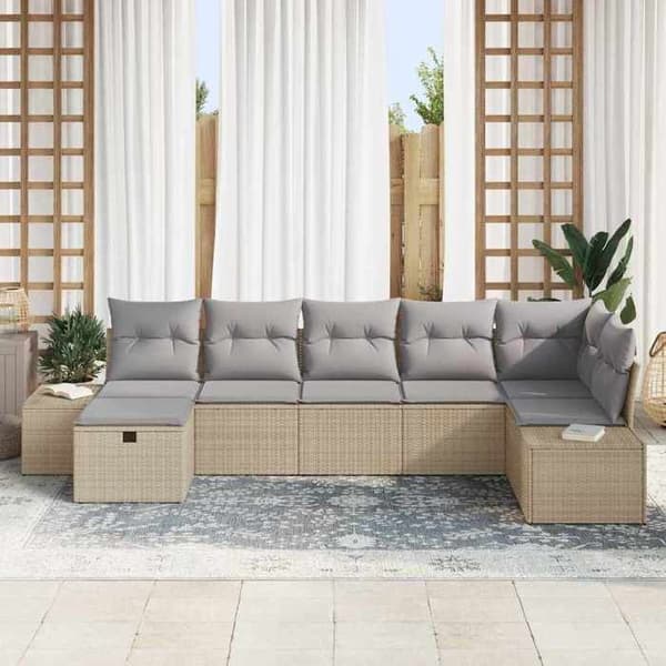 Maison Exclusive - 7 pc havegruppesæt i beige polyrotin