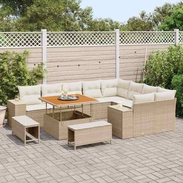 Maison Exclusive - 12 osan puutarhakalustesarja, beige polyrottinki