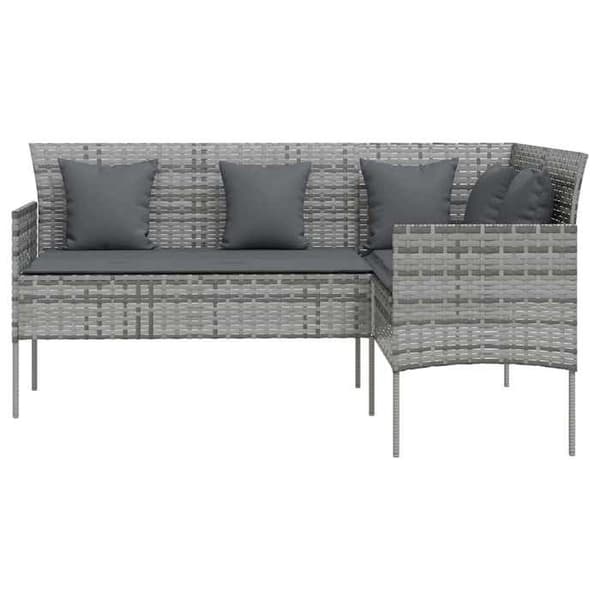 Maison Exclusive - Ute-soffa i L-form med kuddar, flätad resin, grå