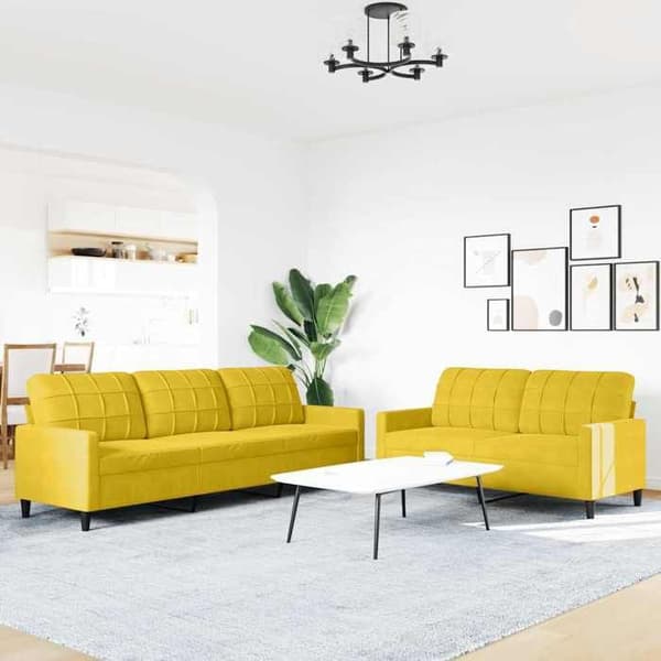 Soffa - EXKLUSIVT HUS - Set med 2 delar - Gul sammet - Robust metallram - Polstrade säten Gul (sammet)